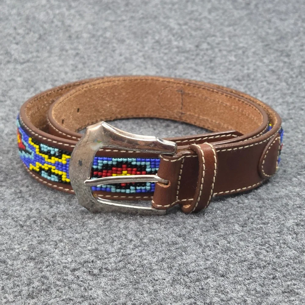 Vintage Wilsons Leather Belt Men 32 Brown Beaded Southwestern Western H2005 Boho